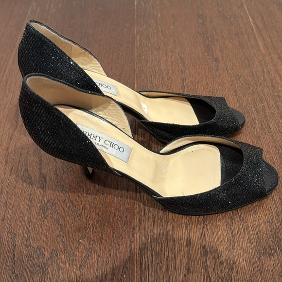 Jimmy Choo Black Sparkly Peep Toe Heels Size 39.5/9.5 - Picture 4 of 7